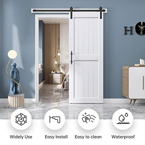 EaseLife 30 x 84 inch White Barn Door with 5.5FT Sliding Door Hardware Kit Included & Handle,Solid Wood Covered with Waterproof PVC Surface,DIY Assemblely,Easy Install,H-Frame,Fit 26-28in Wide Opening by EaseLife - Image 2