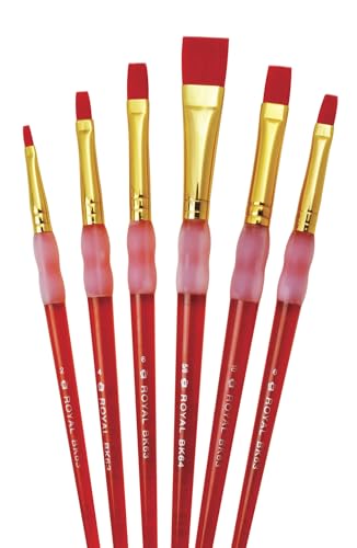 Royal BRUSH-BK604 Big Kids Choice Deluxe Shader Synthetic Paint Brush Set, Assorted Size, Orange, Set of 6