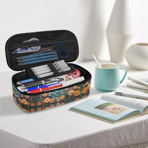 Image of Girls Pencil Case Peacock Flower Pencil Pouch Large Storage,Pencil Organizer for Kids Aesthetic Pencil Bag for Children Boys Sturdy Pen Box with Protable Handle Handbag Cion Purse