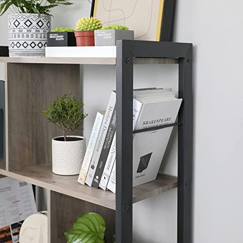 VASAGLE Bookshelf, Living Room Bookcase, Large 4-Tier Storage Shelf, for Office Study, Industrial Style, Easy Assembly, Steel Frame, Greige and Black LBC012B02