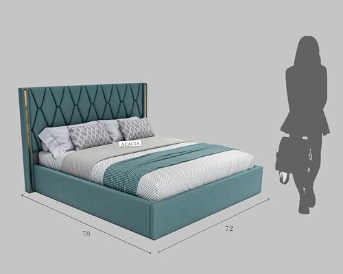 Image of Acacia Modern Upholstered King Size Bed with Hydraulic Storage for Bedroom | Wooden Furniture Double Beds for Home & Hotels | Platform Cot Bed with Upholstery Fabric, 6.5 x 6 Ft, Sheesham Wood, Green