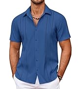 COOFANDY Men's Cuban Guayabera Shirt Summer Beach Vacation Shirt Casual Short Sleeve Button Down ...