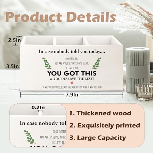 Image of Inspirational Gifts Wooden Pen Pencil Holder for Office Desk Accessories, Motivational Gifts for Women, Motivational Quote Makeup Brush Toothbrush Holder Organizer