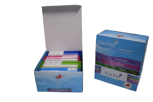 Kosher Refreshing and Clensing Wet Wipes | 40 Wipes in a box, Pack of 2 (Total 80 wipes) | Individually Packed, Travel Friendly Wipes, Comes in 4 Flavors – Rose, Aloe, Cucumber, Lemon