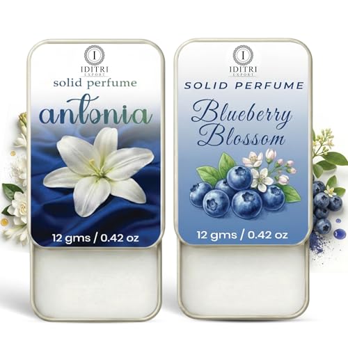 Image of Solid Perfume |blueberry blossom&Antonia Alcohol Free Wax Perfume Balm, Long Lasting | Pocket Tin 12g, Pack Of 2| Non Greasy Smooth Glide, Travel Friendly Unisex