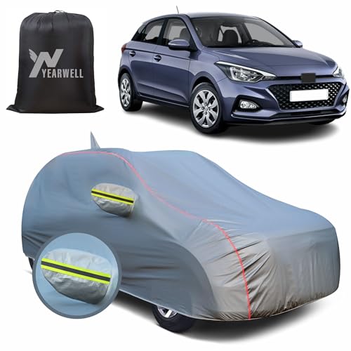 Image of Car Body Cover for Hyundai Elite i20 (2017 to 2020), 100% Waterproof, Heat-Resistant with Mirror & Antenna Pockets, Soft Cotton Lining, Triple Stitched, Green Reflector (Metallic Grey)