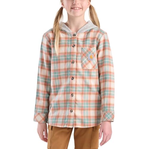 Carhartt Kid's CE9159 Long-Sleeve Flannel Button-Front Hooded Shirt - Girls