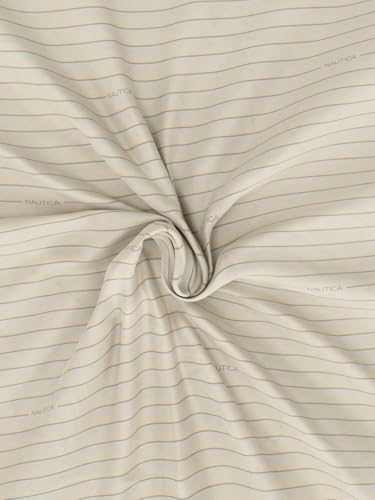 Image of NAUTICA Super Soft 100% Cotton King Bedsheet with 2 Pillow Covers -3pc Set (Bradford) | 160TC | Super Soft Touch Stripe-Coffee /Brown