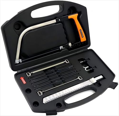 ZIMAIC Mini Set Sierra de mano, 15-in-1 multifuncional serra de arco, con 8 hojas de sierra de acero HSS, serra de pequeno manual ferramenta de arco para cristal, azulejos, madeira, metal, plástico