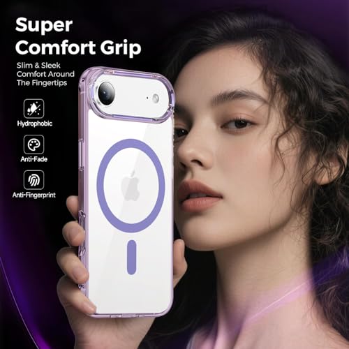 Image of VONZEE Translucent Clear Back Cover Compatible with (iPhone 17 Air Case)(2025), PC Shockproof Scratch Resistant, Non-Yellowing, Support Mag-Safe Wireless Magnetic Charging - Purple|6.6''