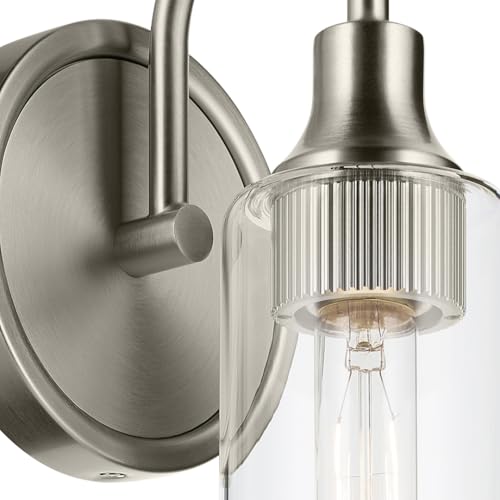 Image of Kichler Kavi 13 inch 1-Light Wall Sconce Light, Brushed Nickel | Clear glass mounts up or down for bathrooms, kitchens, hallways and fireplaces, 55209NI