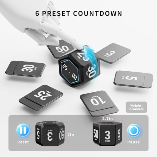 Cube Productivity Timer, 3/5/10/25/30/50 Minute Presets for ADHD - Image 2