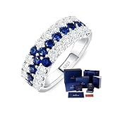 Dellyrica Moissanite & Blue Sapphire Ring for Women – Three Row Half Eternity Band, 925 Sterling Silver Rhodium Plated, Engagement, Promise, Anniversary & Birthday Gift for Her (9, Cross-Inspired)