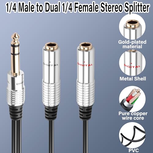 Cable adaptador de audio 1/4 pulgadas macho a doble hembra 20 cm miniatura 2