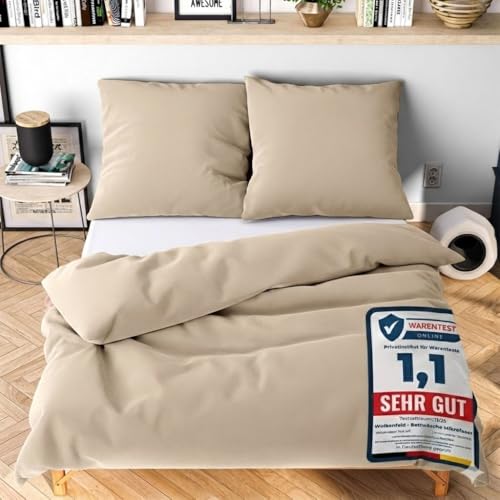 Wolkenfeld Winter Bettwäsche 220x240 cm 3teilig – Beige - kuschlig weich & bügelfrei – ÖKO-TEX Zertifiziert – Mikrofaser Bettwäsche-Sets 1x Bettbezug 240x240 + 2X Kissenbezug 80x80
