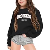 Girls Brooklyn Letter Print Graphic Sweatshirts Oversized Crewneck Long Sleeve Casual Loose Pullover Tops 3-9Years Black