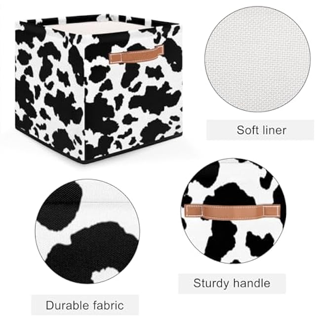 13x13x13 Storage Cube Bins Cow Print Storage Cubes 13 inch Collapsible Storage Bins Cubby Storage Baskets for Organizing Shelf Cabinet Bookcase Boxes