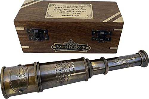 US HANDICRAFTS Be Strong and Courageous Engraved Brass Telescope in Wooden Box | Joshua 1:9 Bible Verse, Inspirational Christian Gift for Men, Women, Boy, Girl, Religious Baptism, Confirmation Present by US HANDICRAFTS - Used condition - US$25.52