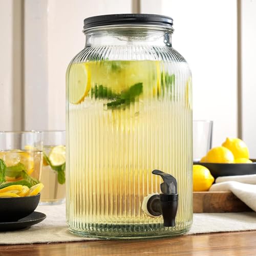 Image of PrimeWorld 1Pc 5.5 LTR Glass Water Beverage Dispenser - Air Tight Lid Glass Pitcher for Detox Water - Mason Jar - Counter Table Top Juice Water Beer Dispenser for Home & Kitchen Restaurant Party