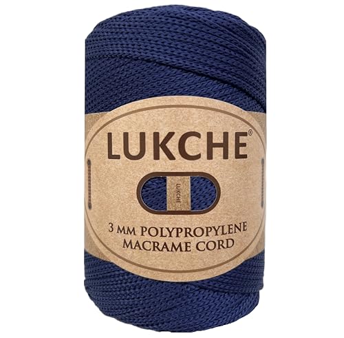 Lukche 3mm Premium Polyester Macrame Cord (147 Yards), (8.82 Oz) 100% Polypropylene Macrame Rope, Colorful Yarn Crochet Macrame Bag Craft for Wall Hangers, Bottom Plates, Carpets (Navy Blue 1)