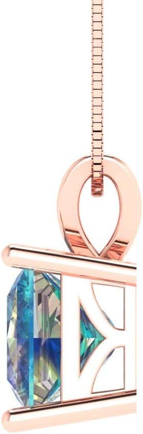 Clara Pucci 2.5 cttw Blue Moissanite Rose Gold-Plated Silver Necklace and Pendant for Women (16" Box Chain,Princess Cut,7.5mm)