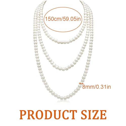 Jidyllic Collier de Perles Art Déco, 150 cm, Perles d'Imitation Blanc, Plastique ABS, Unisex Adulte – vue 2