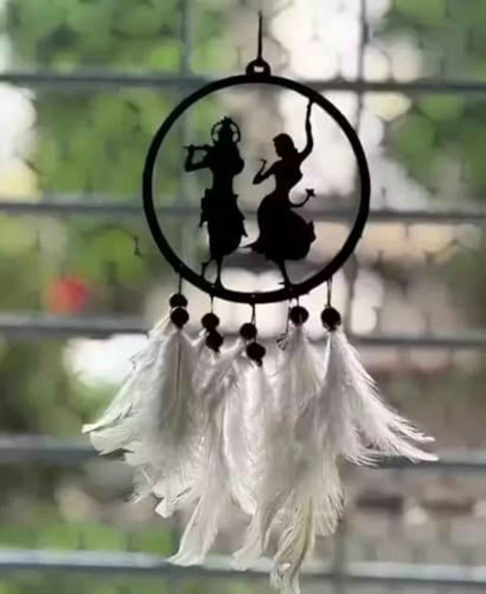 Ram Dream Catcher Car Hanging Decor with White Feathers
