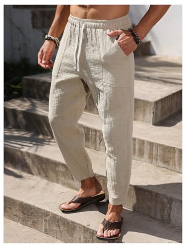 GORGLITTER Men's Straight Leg Cropped Pants Drawstring Waist Casual Trousers with Pockets 5