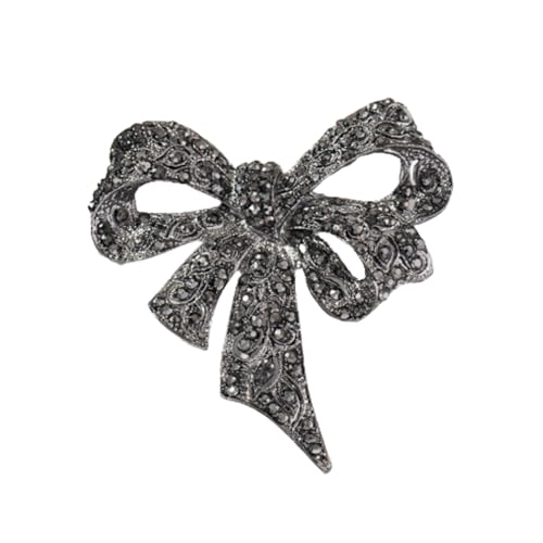Vintage Rhinestone Crystal Bow Brooch Pin with Black Pearl for