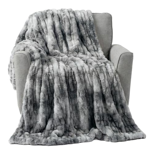 Image of Lavish Home Oversized Ruched Faux Fur Blanket - 60x80-Inch Plush Polyester Faux Fur Queen-Size Throw for Sofas and Beds - Luxurious Bedding (Silver)