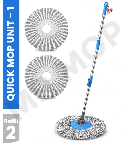Image of Mr.Mop 360 Spin Universal Blue Stick Rod with 2 Microfibre Grey Refills - Magical Extendable Handle Pocha Rod for Floor Cleaning