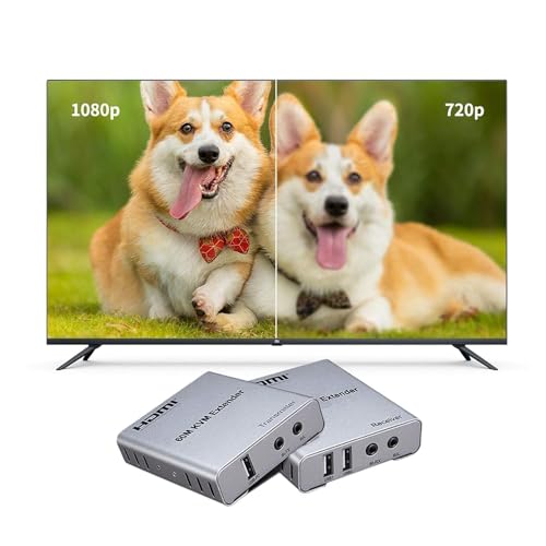 جهاز توسيع نطاق كيه في ام حتى 60 متر يدعم التحكم بالصوت بمنفذ اي ار ومنفذ USB للماوس والكيبورد بكابل HDMI وكابل كات 5e/6 ودقة فيديو تصل الى 1080 بيكسل من توبو، فضي