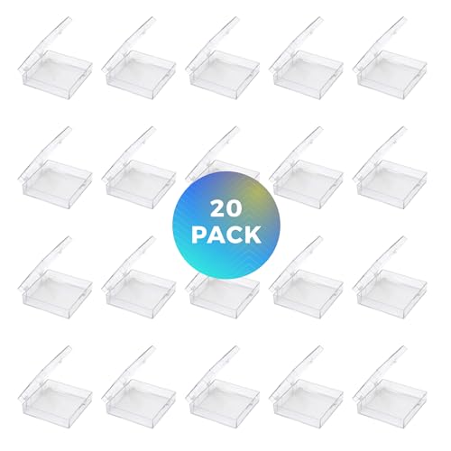 Image of 20-Pack Clear Hard Plastic Hinged Lid Storage Containers 2.56 inchL x 2.56 inchW x 0.75 inchH each, Made in USA, Small Acrylic Boxes for Display and Collectibles, by Gary Plastic Packaging