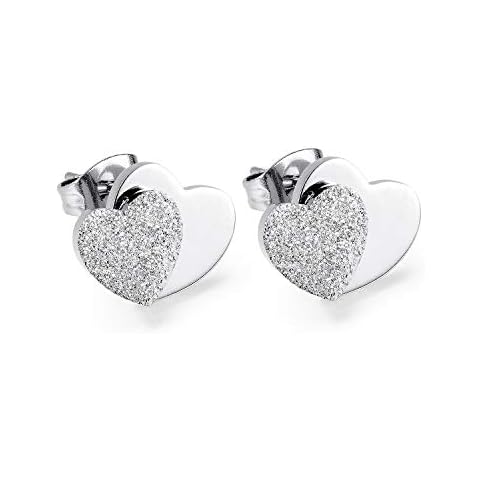 FJYOURIA Girl's Rose Gold/platinum Plated Double Heart Stud Earrings Stainless Steel Hypoallergenic Pierced Ear Jewelry (Platinum Plated) Cover