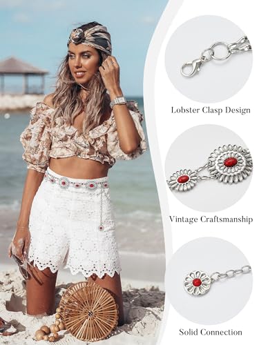 Image of FIORETTO Western Waist Chain Belt Metal Concho Belt for Women Cowgirl Cowboy Boho Country Belt for Dress Jean