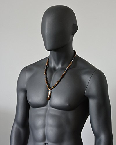 Tiger Eye Labradorite Horn Tusk Gemstone Pendant Necklace For Men Natural Stone Tribal Handmade Jewelry #TOP1