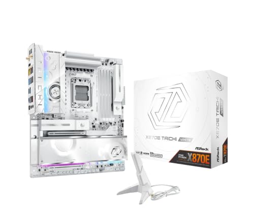 Image of ASRock X870E Taichi White EATX Motherboard, AMD AM5 Ryzen 9000-7000, DDR5 8200+ (OC), PCIe 5.0 & USB4, 10GbE, Wi-Fi 7, 24+2+1 Phase 110A SPS