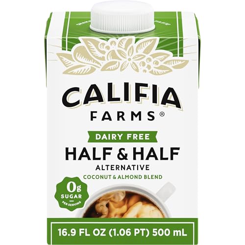 Califia Farms - Unsweetened Better Half, Half and Half Substitute, 16.9 Oz, Almond Milk, Coconut Cream, Coffee Creamer, Keto, Shelf Stable, Dairy Free, Plant Based, Vegan