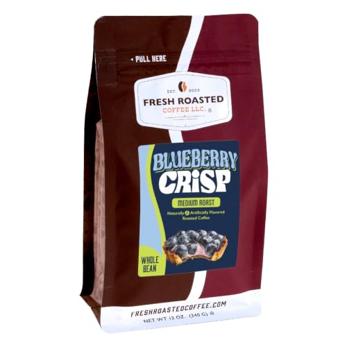 Fresh Roasted Coffee, Blueberry Crisp Flavored Whole Bean Coffee, Medium Roast, Kosher, 12 oz
