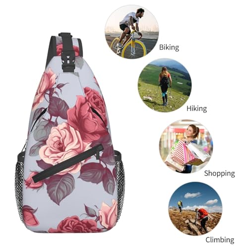 Bolso sling unisex negro floral para viaje y paseo miniatura 5