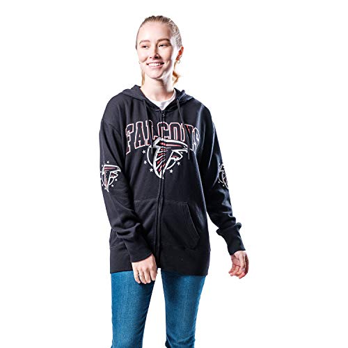 Ultra Game NFL Atlanta Falcons Womenss Full Zip Fleece Hoodie Sweatshirt Banner Jacket, Team Color, Small