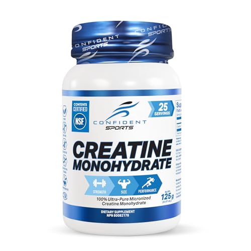 Creatine Monohydrate Powder 125g - NSF Certified For Increased Muscle Growth & Performance - Pre-workout Muscle Builder - Supports Athletic Performance - Creatine Powder for Workouts - by Confident Sports. (125 Gram, Unflavored)