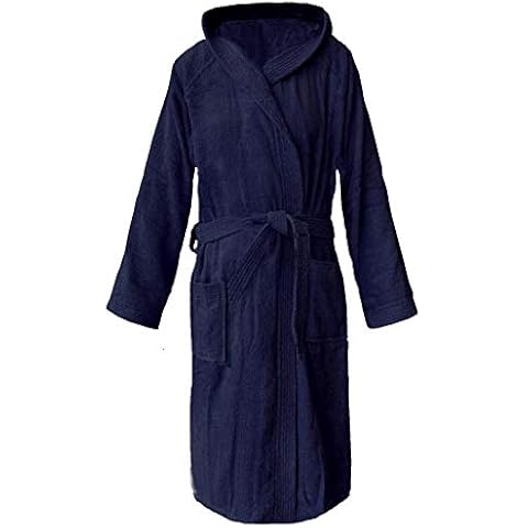 HOMELEVEL Frottee Bademantel 100% Baumwolle Frauen Männer Damen und Herren in Marineblau Cover