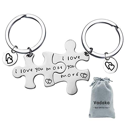Couple Gifts Keychain for Husband Wife Puzzle Couple Keychain Set,I Love You Most I Love You More Matching Couple Keychain for Him and Her,Valentine's Day Birthday Gifts for Boyfriend Girlfriend 2Pcs