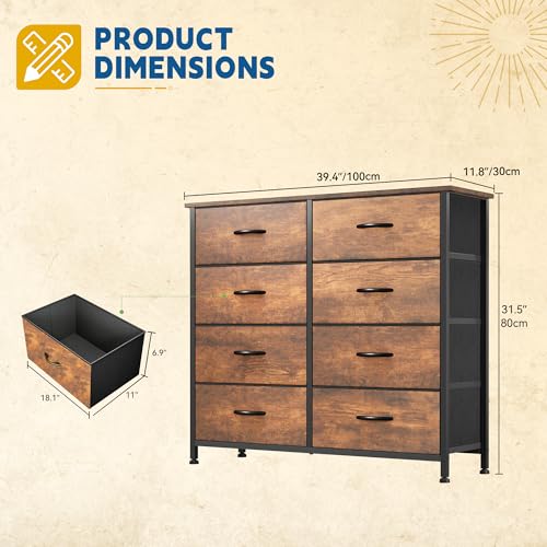 image for DWVO 8 Drawers Fabric Dresser, Furniture Storage Tower Cabinet, Organi