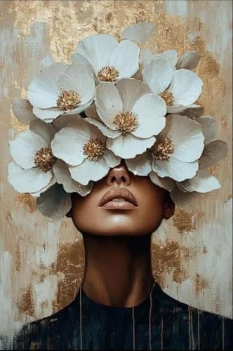 Tableau sur toile femme aux fleurs décoration murale poétique chez soi