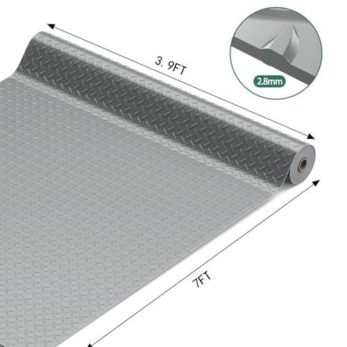 Garage Floor Mat, 2.8mm Thickness Diamond Plate Vinyl Garage Flooring Roll Large Size for SUVs, MPV, Pickup Truck(3.9 * 7FT) Grey by KDSOM - Used condition - Image 6
