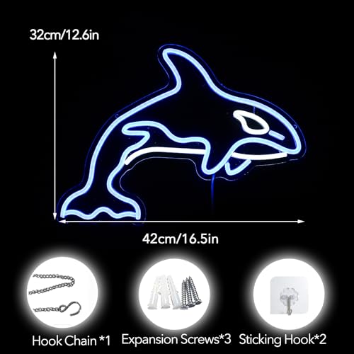 Image of killer whale Neon Sign, Whale Bedroom Wall Decor With Usb Powered Ocean Killer Dimmable Lights Led Sign For Game Room Office Bar Pub Club Man Cave Decoration（16.5 X 12.6 In）