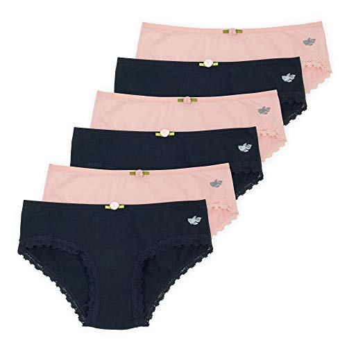 Lucky & Me Ava - Ropa interior de bikini para niñas pequeñas, sin etiquetas, mezcla de algodón suave y modal y elastano, colorido, paquete de 6, Rubor ébano, 9-10 años