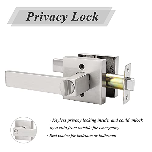 Probrico Square Satin Nickel Bedroom And Bathroom Privacy Door Levers Lockset Keyless Door Locks Handles, Pack Of 10 #TOP4